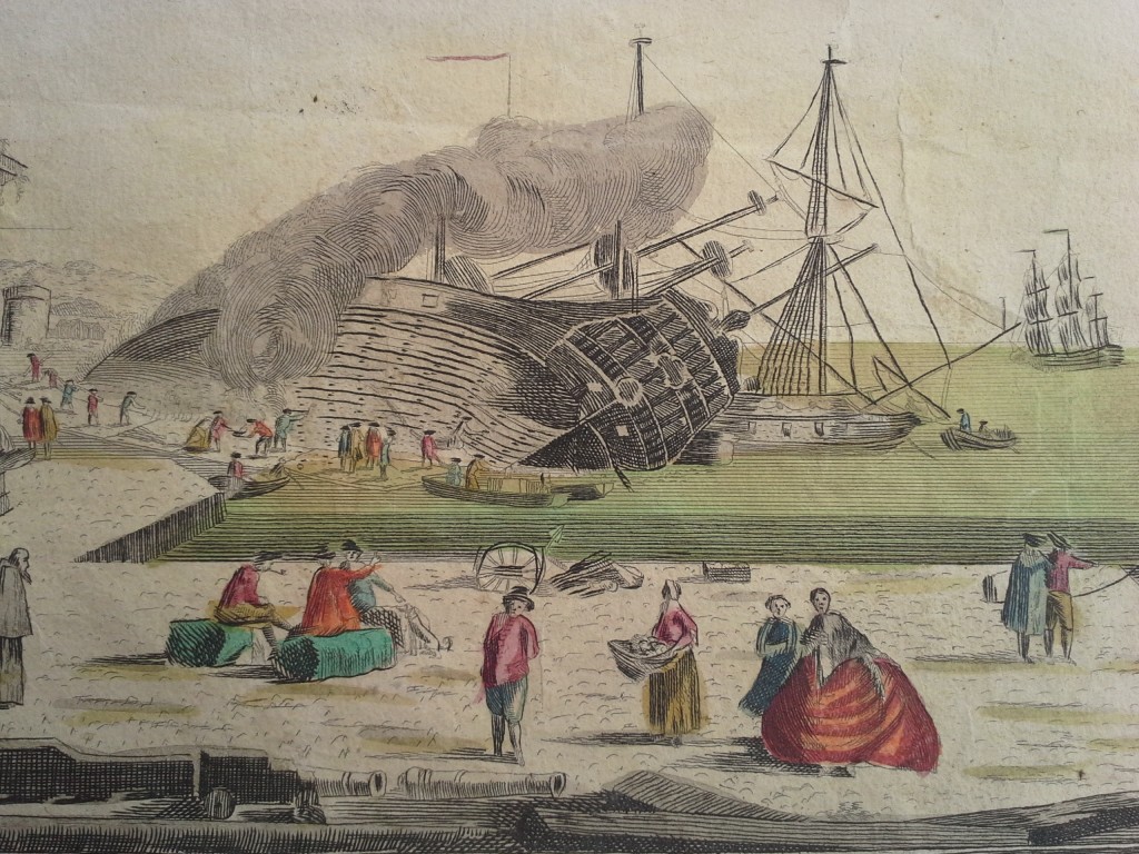 Gravure Ancienne Bordeaux Vers 1800 - Vue D'Optique Basset - Original XVIIIème